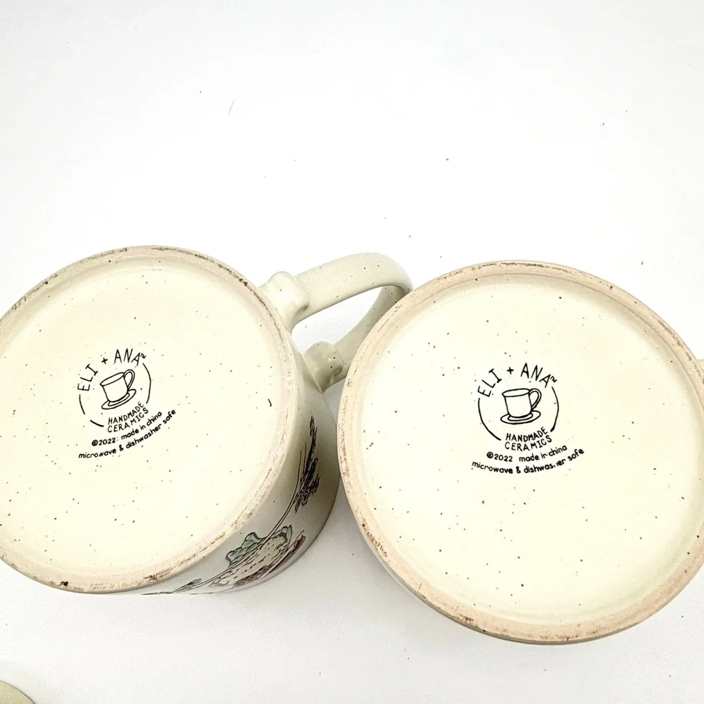 Eli + Ana Christmas Hummingbird Mugs Speckled Ceramic Set of 2 Green‎ Rim 2022